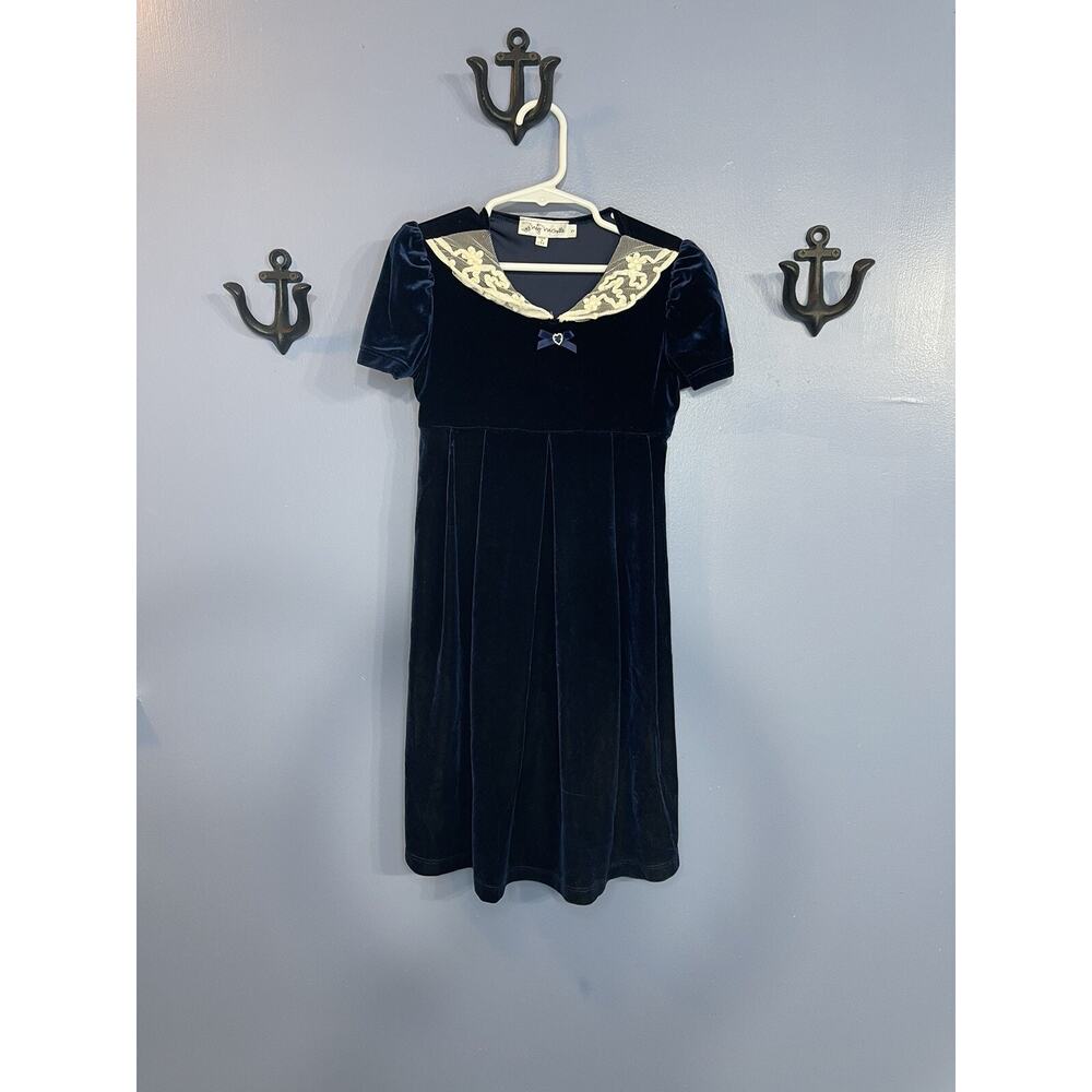 My Michelle Blue Velvet Youth Dress Short Sleeve Size 5